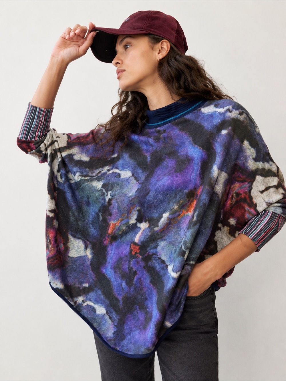 Anthropologie CONDITIONS APPLY Kavita Watercolor Poncho Sweater  XS/S